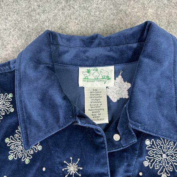 Vintage Quacker Factory Shirt Womens M Navy Embroidered Velvet Jacket Winter - Picture 5 of 8